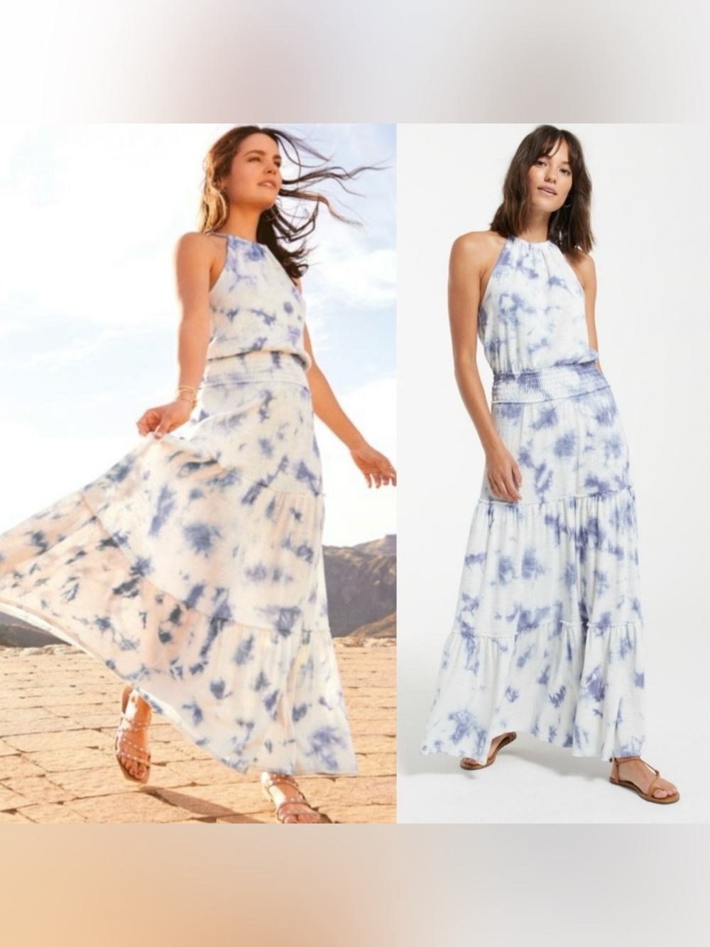 NWT Evereve Z Supply Beverly Cloud Tie Dye Maxi Dress Blue White Size XL